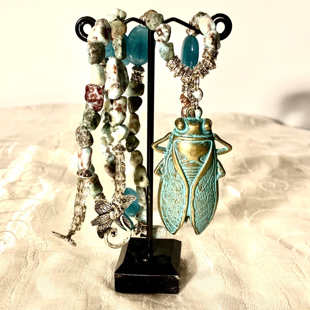 Authentic Larimar Stone & Scarab Pendant Necklace